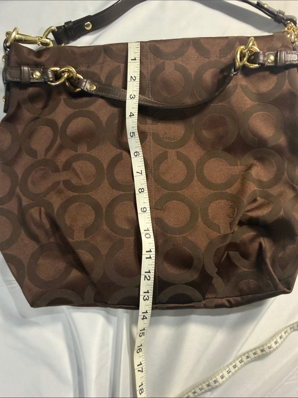 Coach Brown Signature 'C' Canvas Shoulder Bag with Gold Hardware - Picture 5 of 5